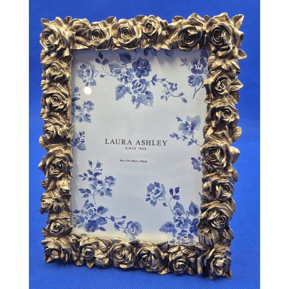 Laura Ashley Goldtone Textured Roses Picture Frame 5x7 Photo NEW #LAR60-57GD-1 - Picture 1 of 10
